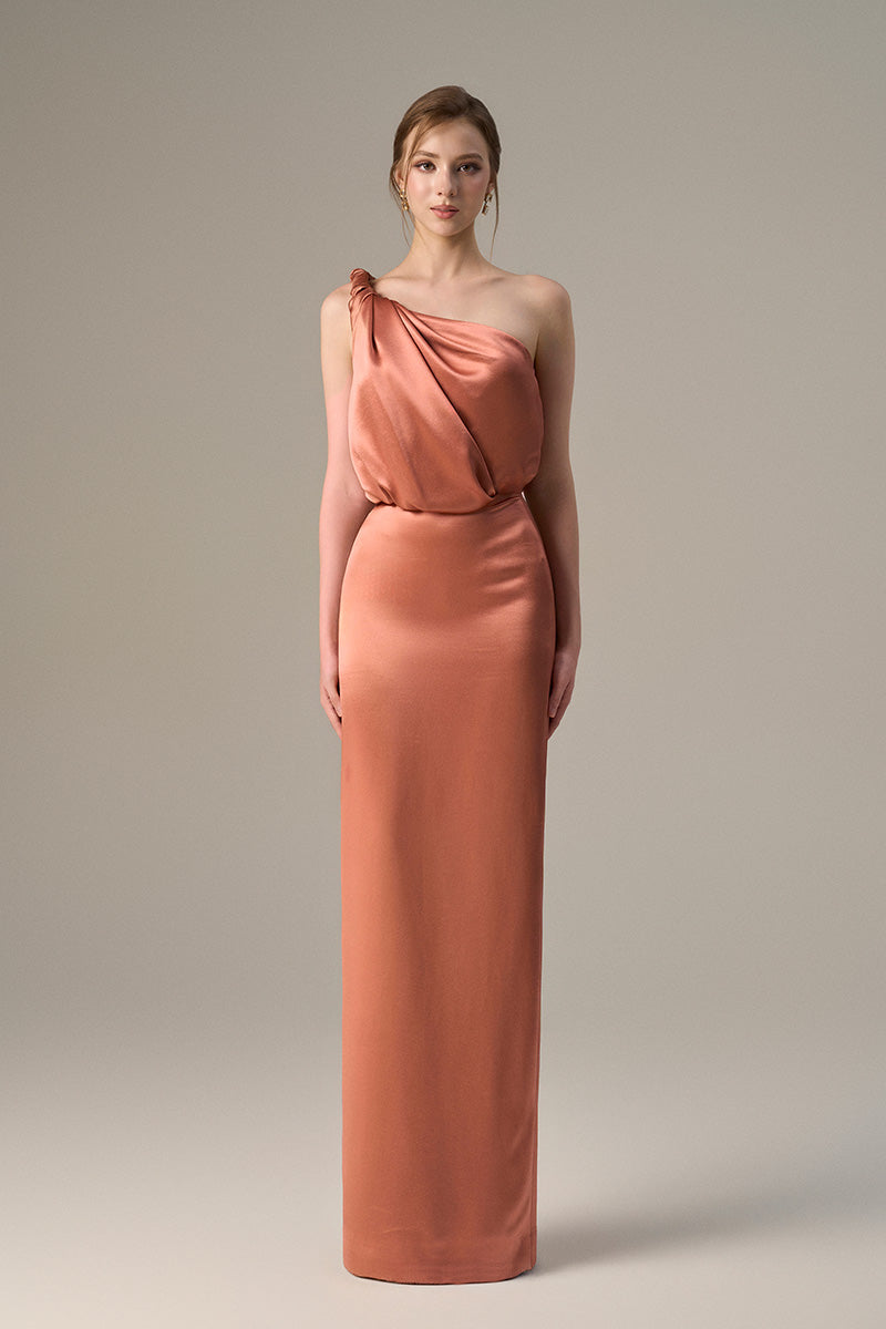 Asymmetric Twisted Bustier Dress With Pleated Satin Silk