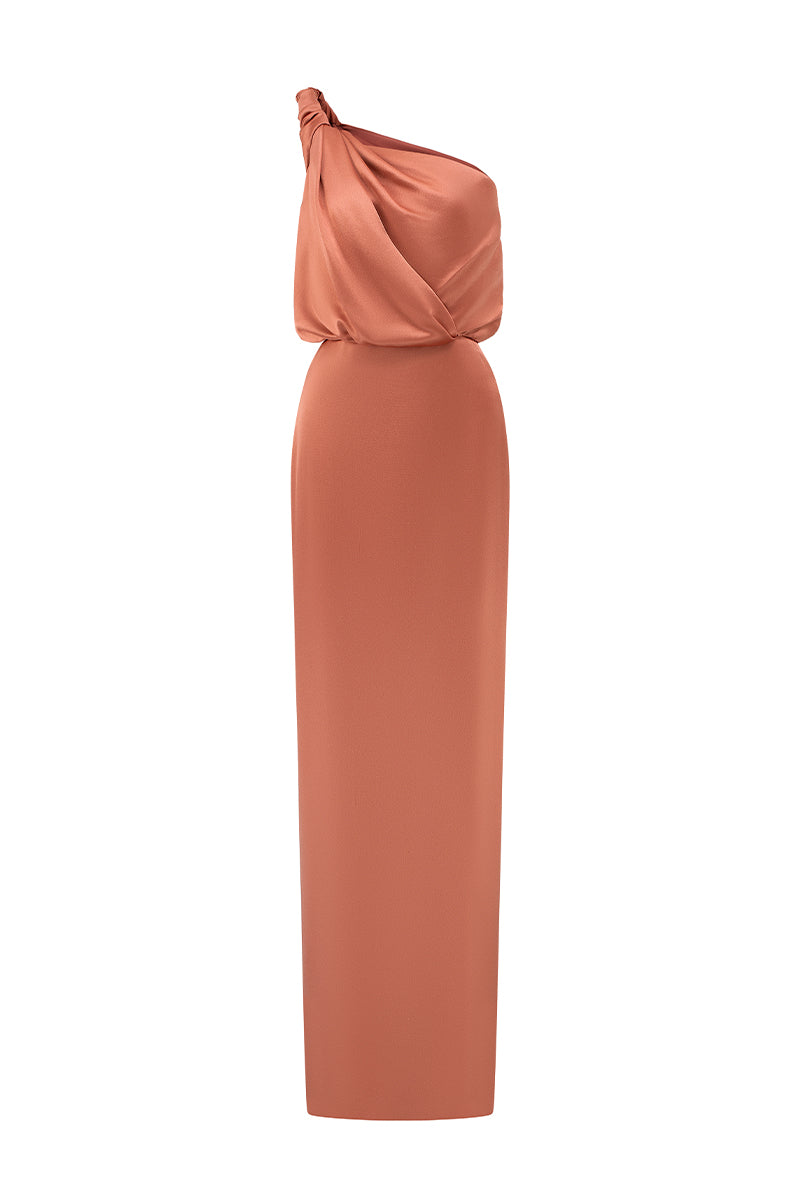 Asymmetric Twisted Bustier Dress With Pleated Satin Silk