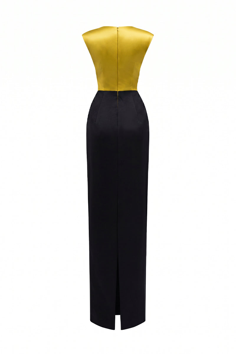 Black Taffeta Gown With A Statement Bow, Cut-out, And Satin Silk Accents