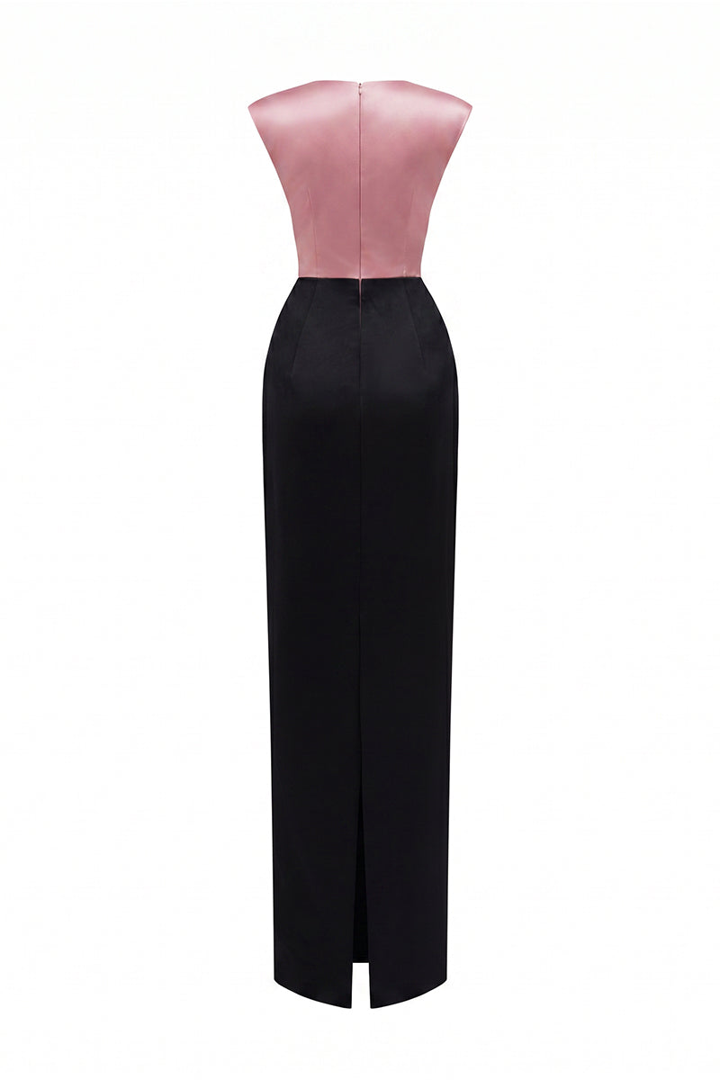 Black Taffeta Gown With A Statement Bow, Cut-out, And Satin Silk Accents