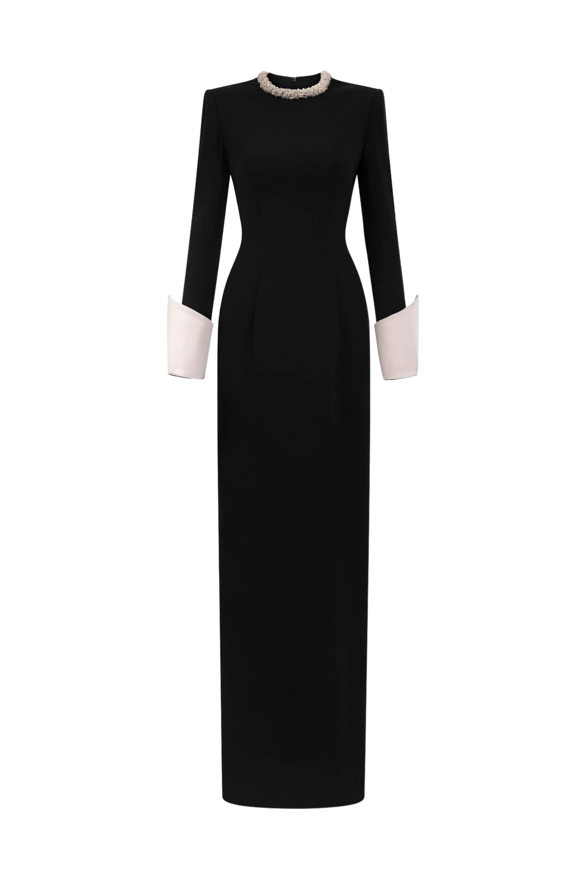 Black Crepe V-Neck Tie Dress And Silk Cuffs