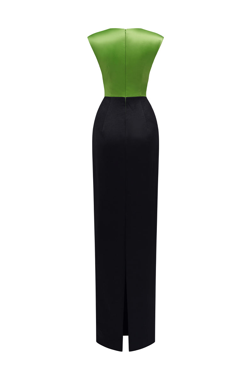 Black Taffeta Gown With A Statement Bow, Cut-out, And Satin Silk Accents