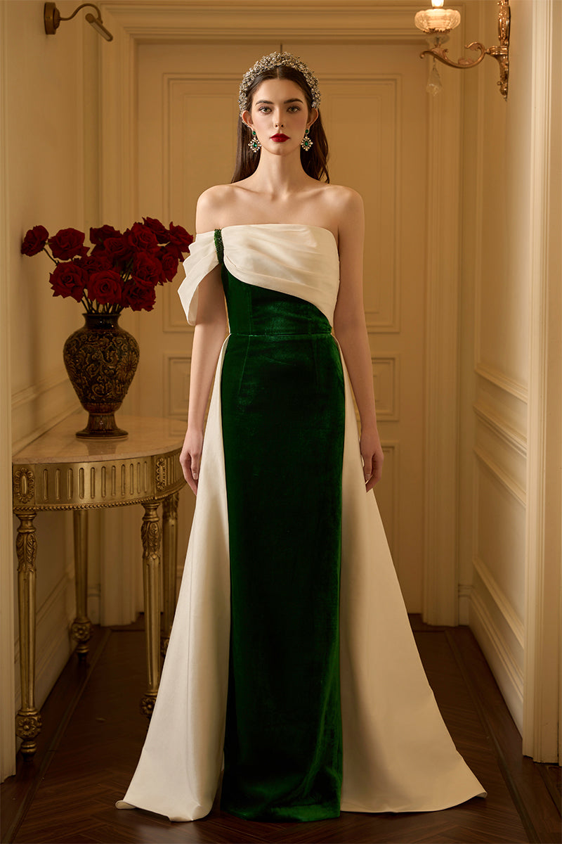 Burstier Column Gown With Shoulder Draped Detail
