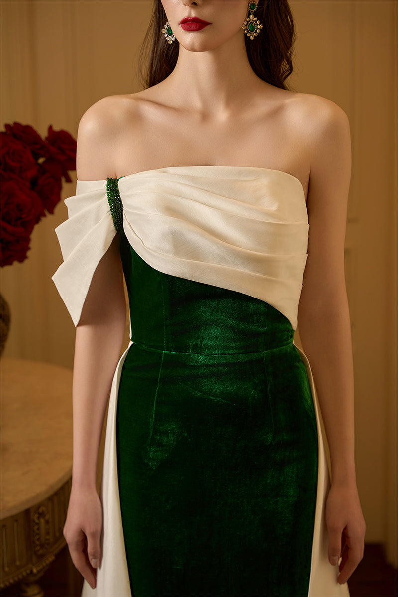 Burstier Column Gown With Shoulder Draped Detail