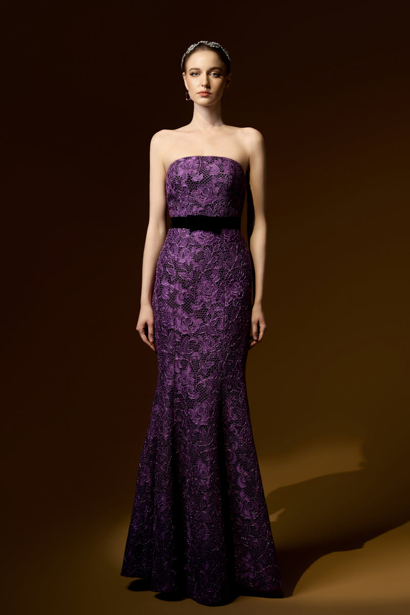 Burstier Mermaid Gown In Lace with Lyon Velvet Mini Cape And Belt