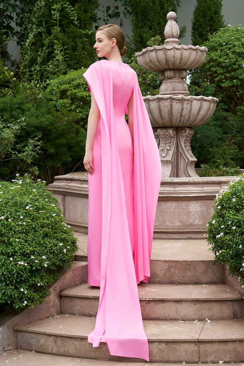 Column Evening Gown With Draped Ribbon Over The Shoulder