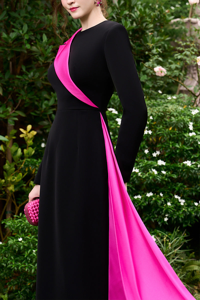 Column Evening Gown With One Peak Lapel Collar And Side-Attached Ribbon