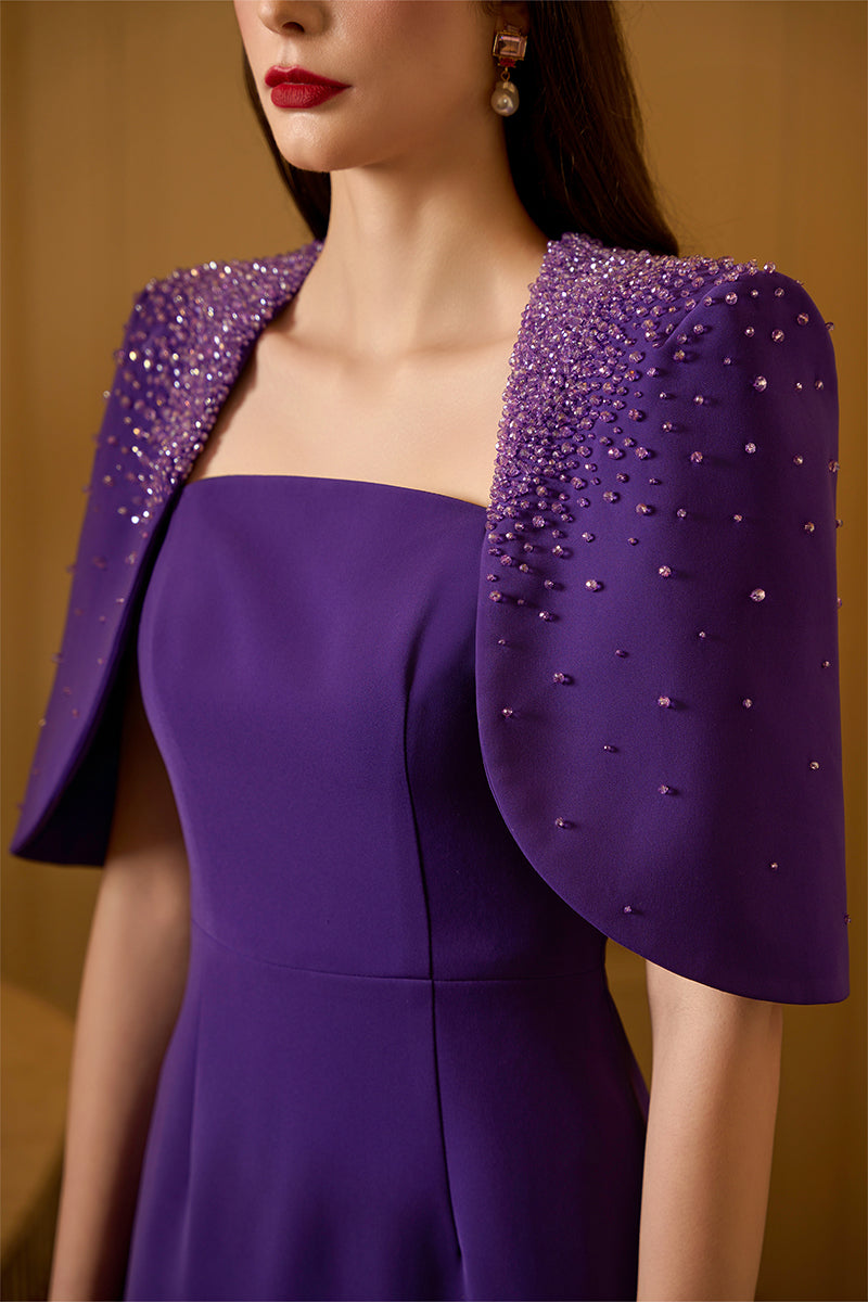 Column Dress With Elbow-length Cape Sleeves