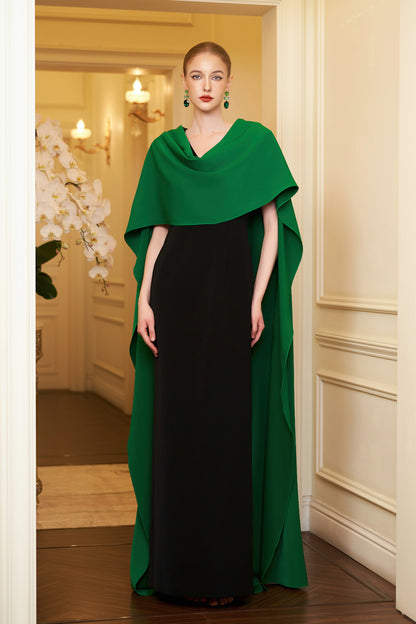 Column Evening Gown With Draped Ribbon Over The Shoulder