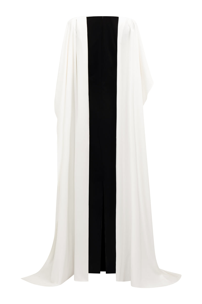 Column Evening Gown With Draped Ribbon Over The Shoulder