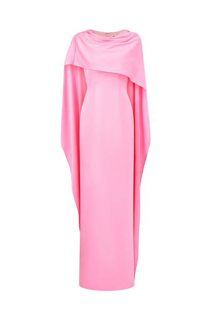 Column Evening Gown With Draped Ribbon Over The Shoulder