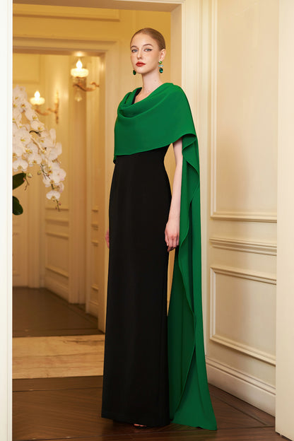 Column Evening Gown With Draped Ribbon Over The Shoulder