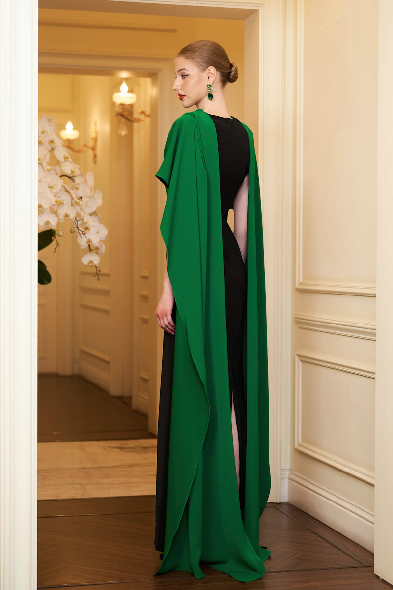 Column Evening Gown With Draped Ribbon Over The Shoulder