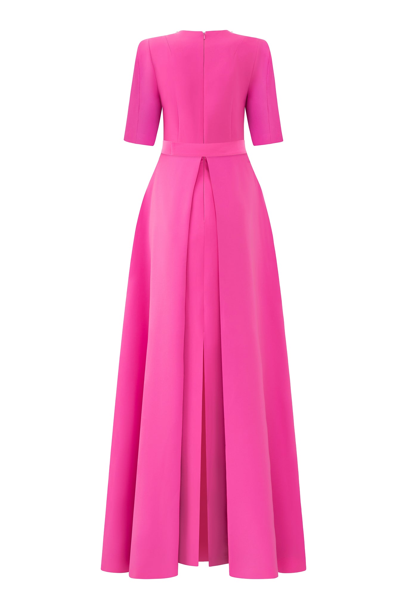 Column Evening Gown With Elbow Length Sleeves And Attached Mullet Peplum