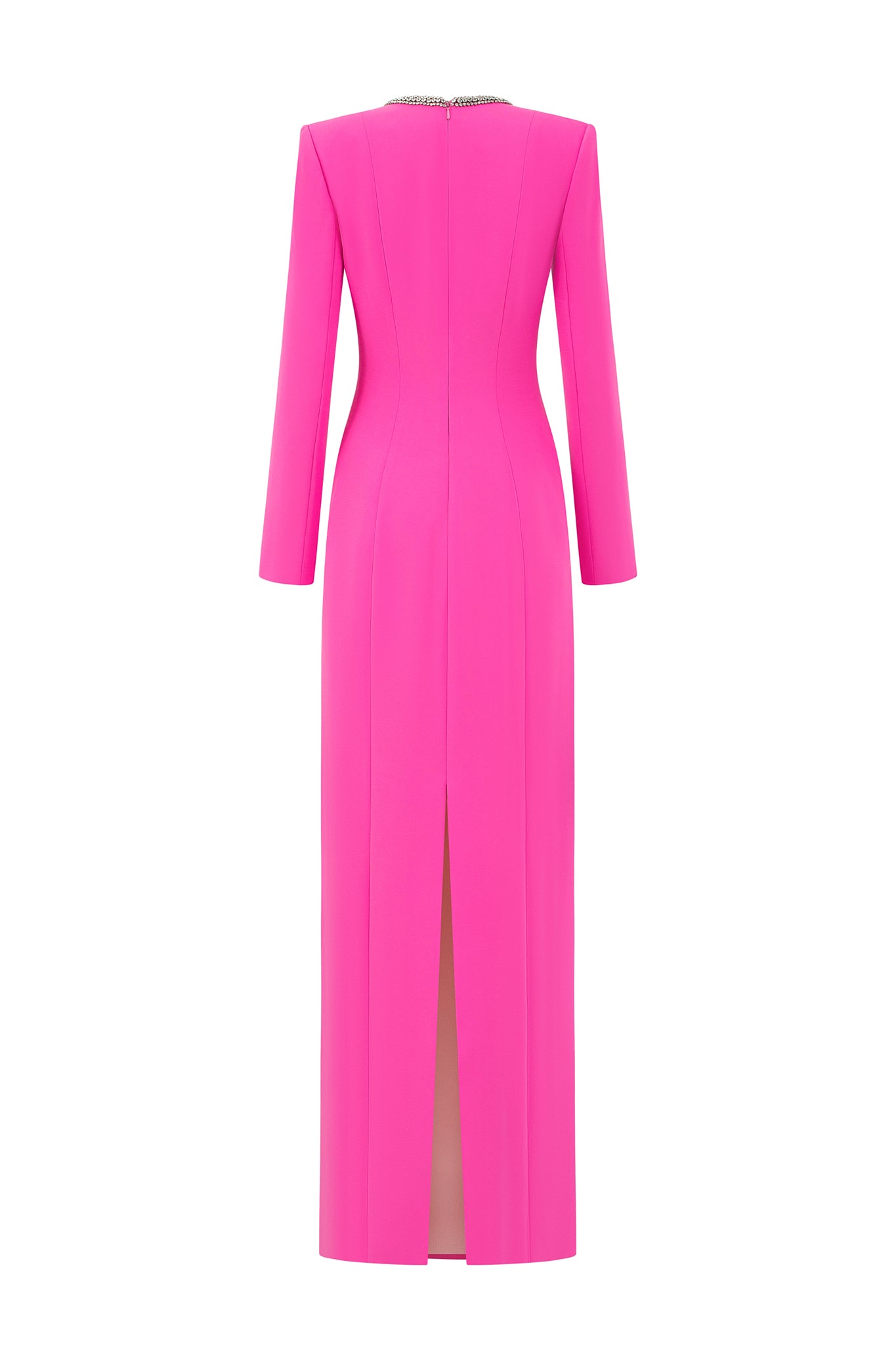 Column Evening Gown With Round Neckline And Long Sleeves