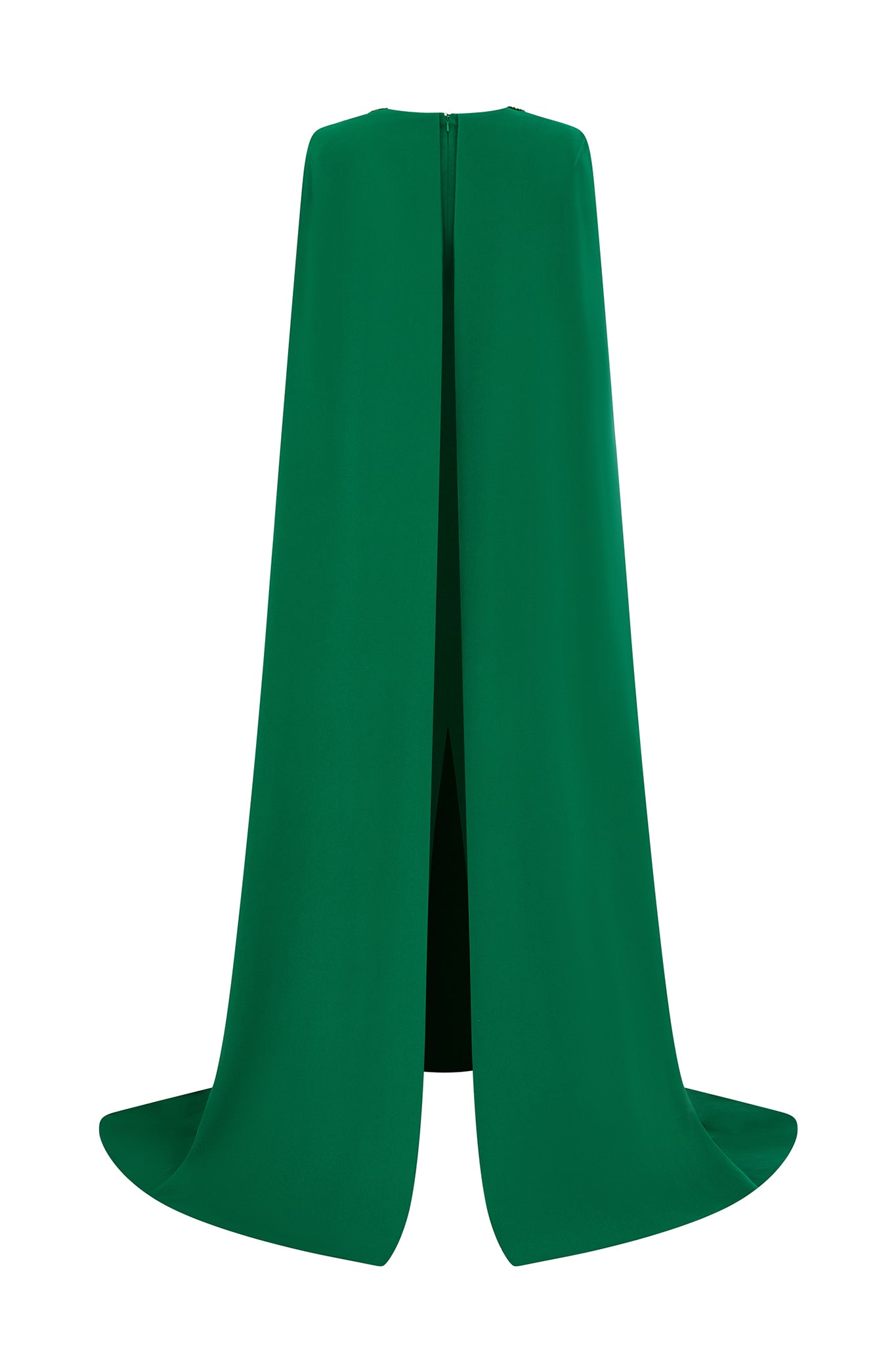 Column Evening Gown With Trapeze Neckline And Attached Long Cape
