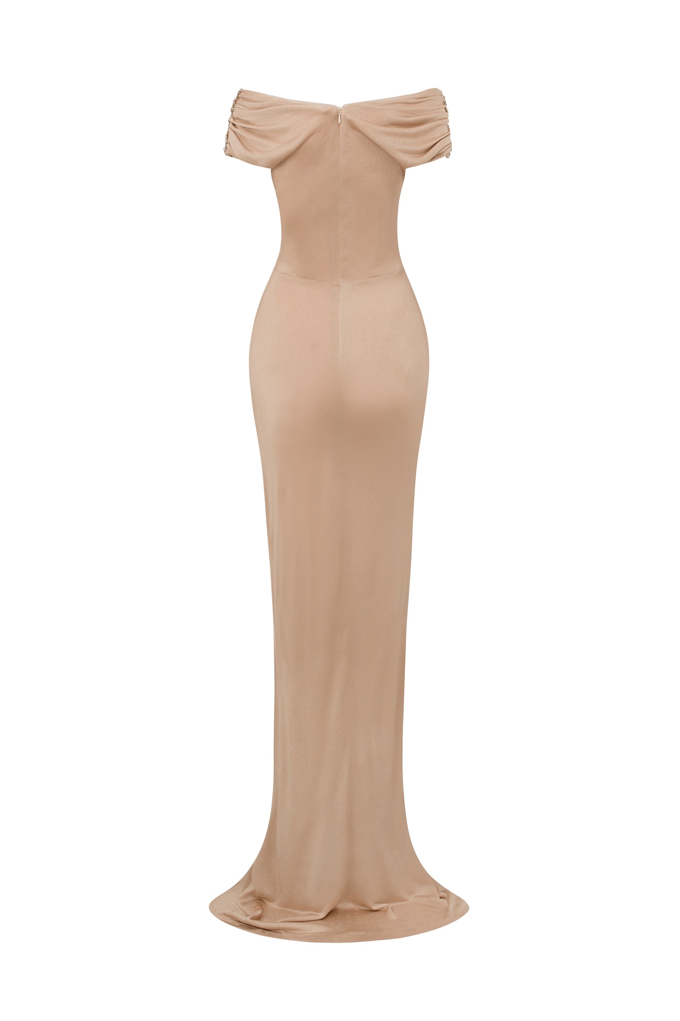 Column Evening Gown With Waist And Off-Shoulder Draped Details