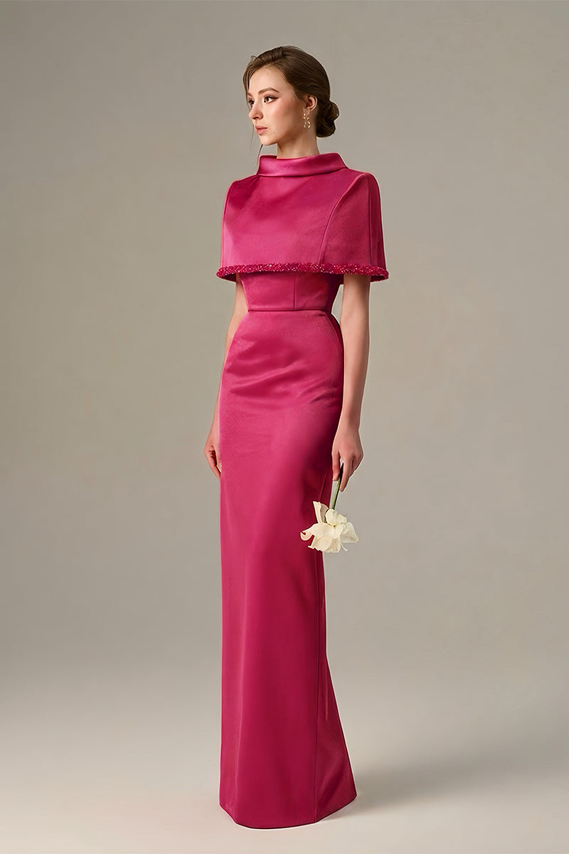 Pink Taffeta Dress With A Cropped Cape And Inverted Lapel