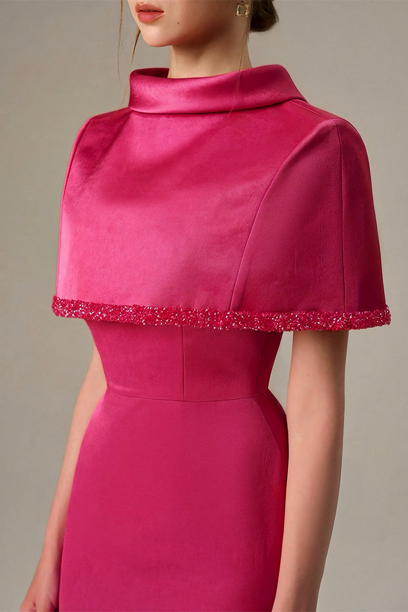 Pink Taffeta Dress With A Cropped Cape And Inverted Lapel