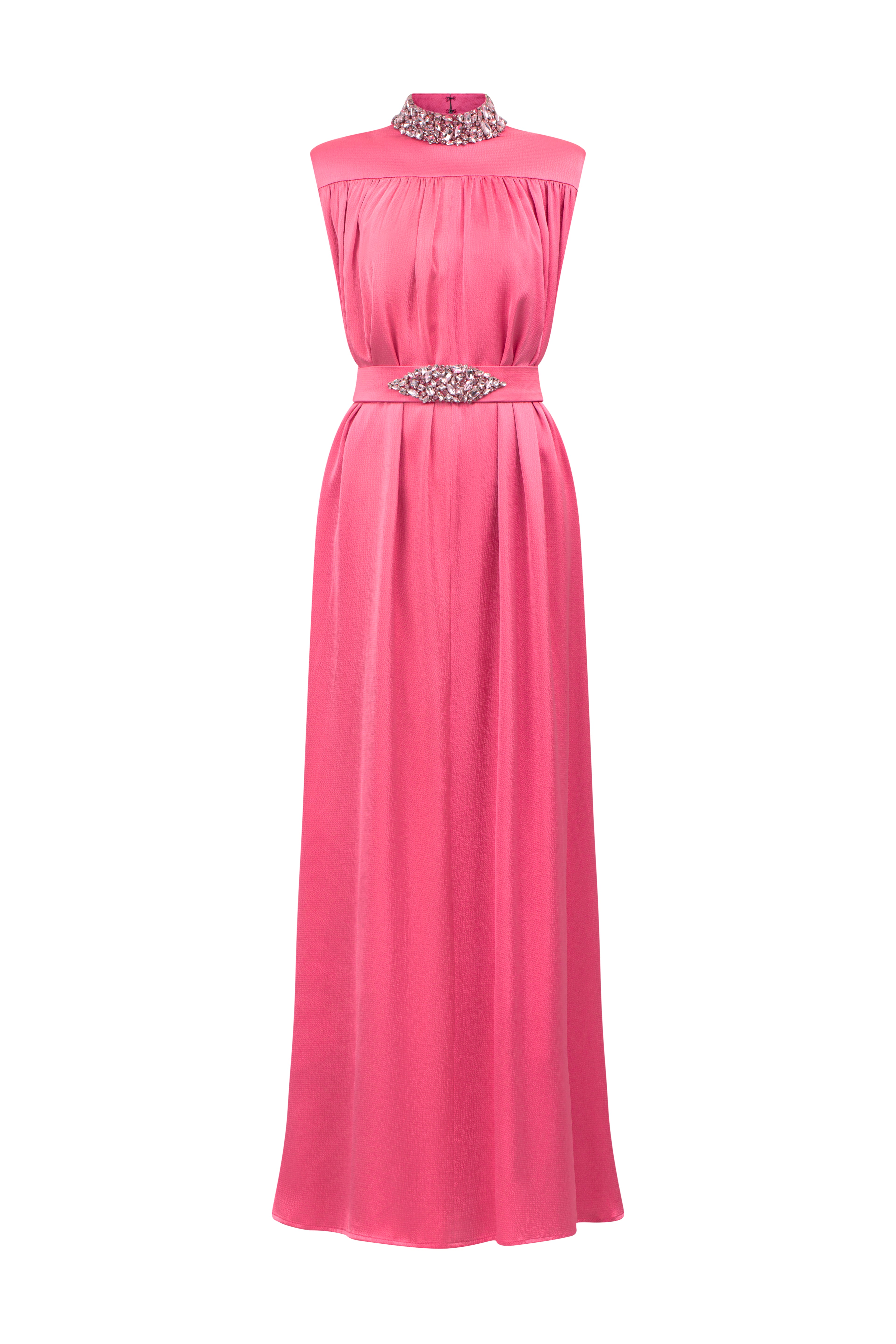 High Neck Sleeveless Gathered Silk Gown