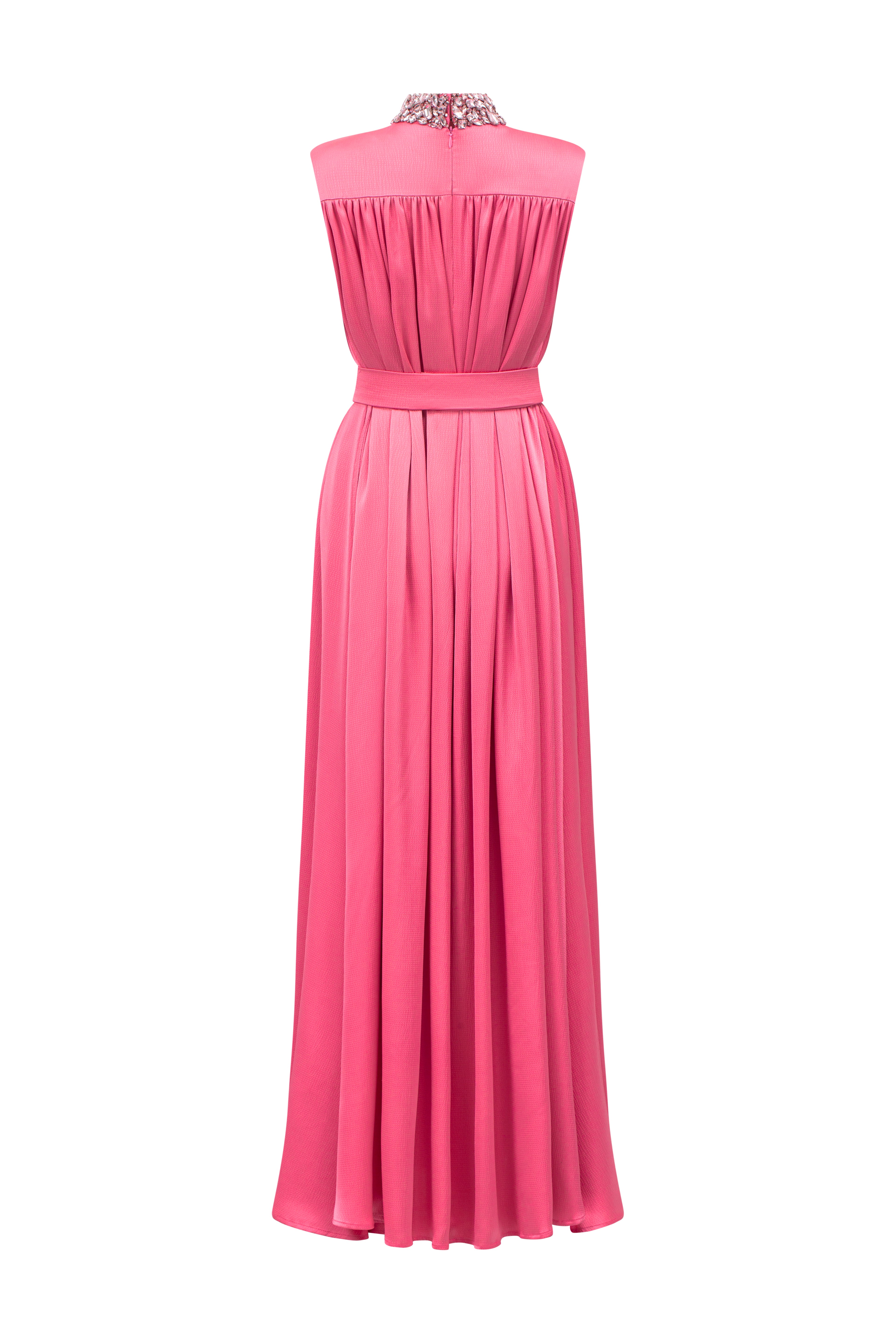 High Neck Sleeveless Gathered Silk Gown