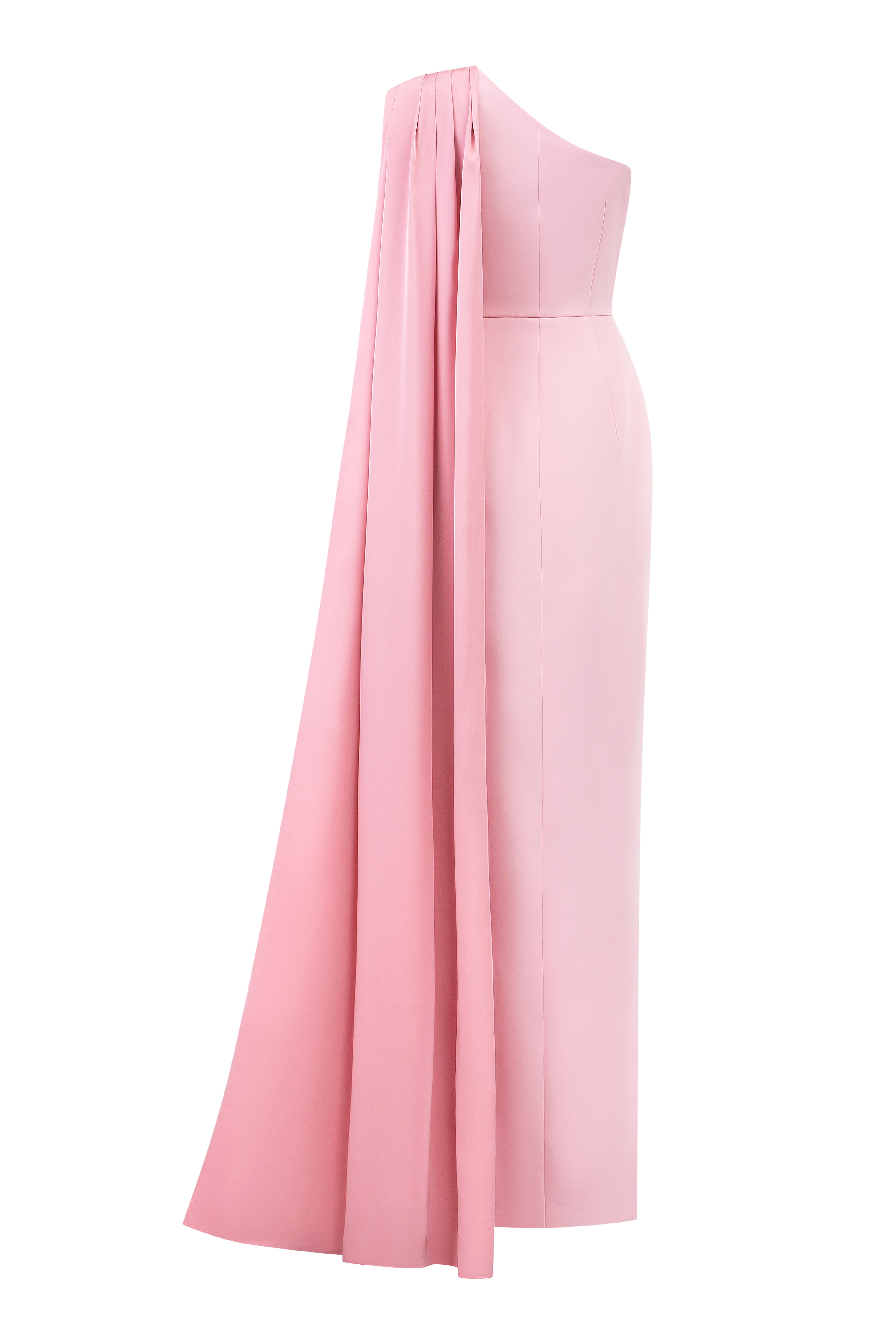 Asymmetrical Shoulder Column Gown With Pleated Details