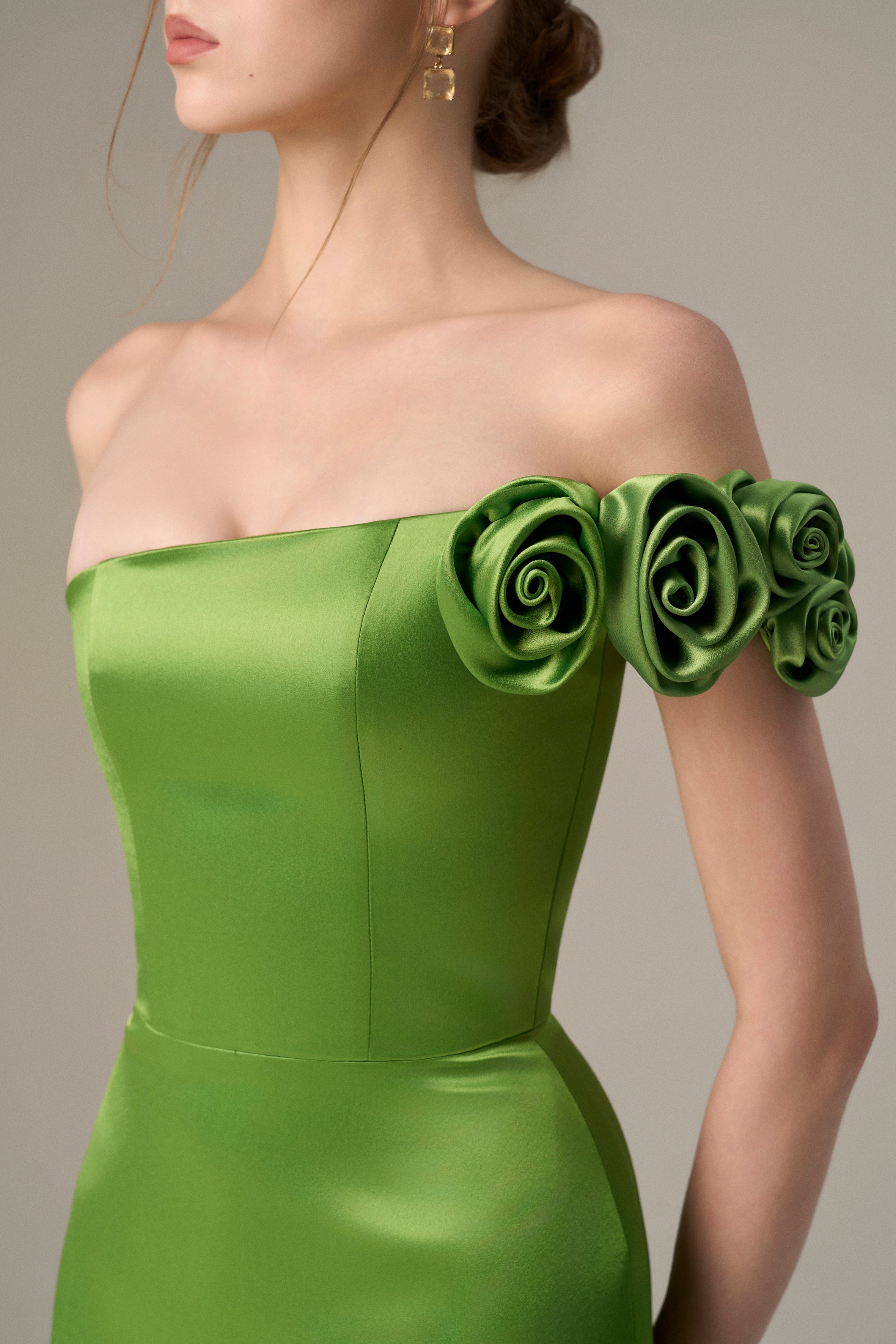 Bustier Gown Adorned With Satin Floral Appliqué