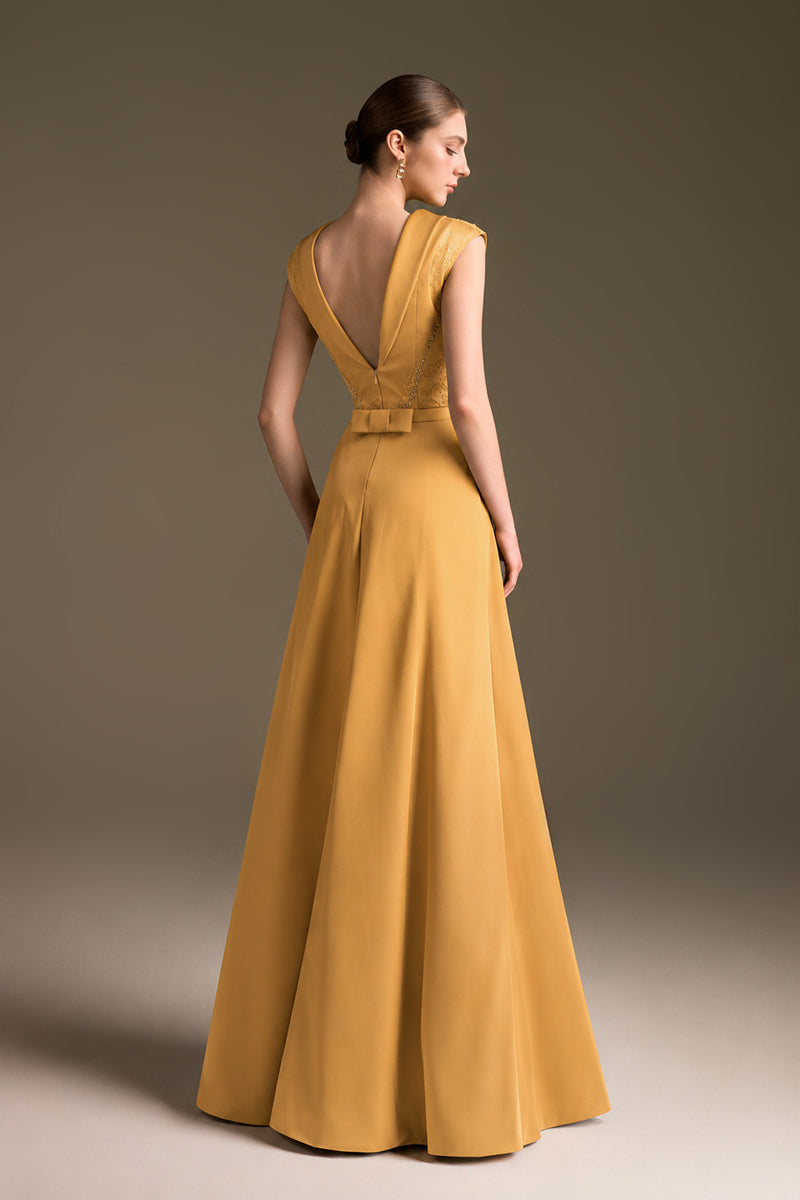 A-Line Dress With De-Constructed Collar In Agate Silk And Guipure Lace