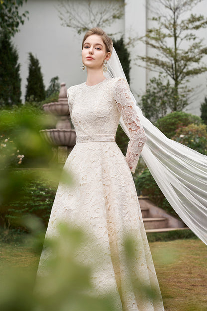 Round Neckline Semi-Circular Gown With Removable Belt