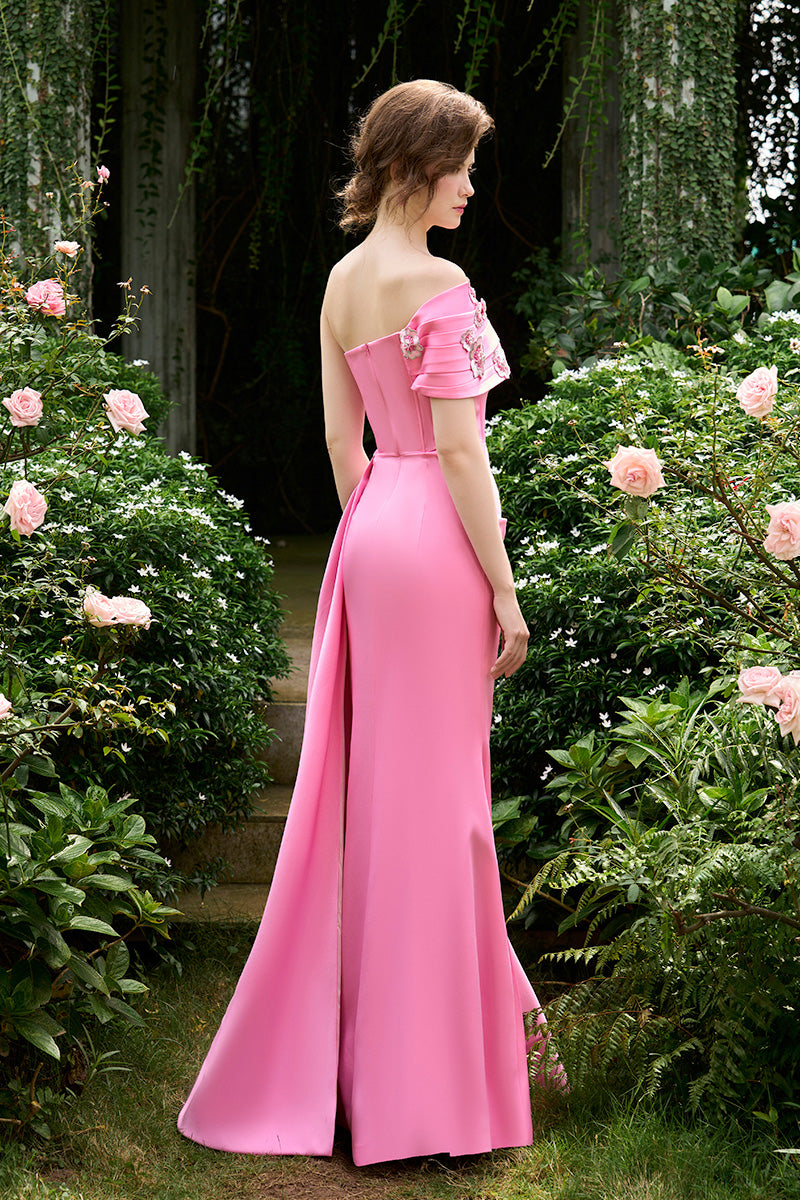 Mermaid Evening Gown With Bustier Bodice And Off-Shoulder Draped Detail