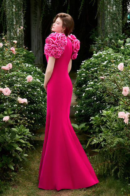 Mermaid Evening Gown With Draped Rose Bouquet Cover The Shoulders