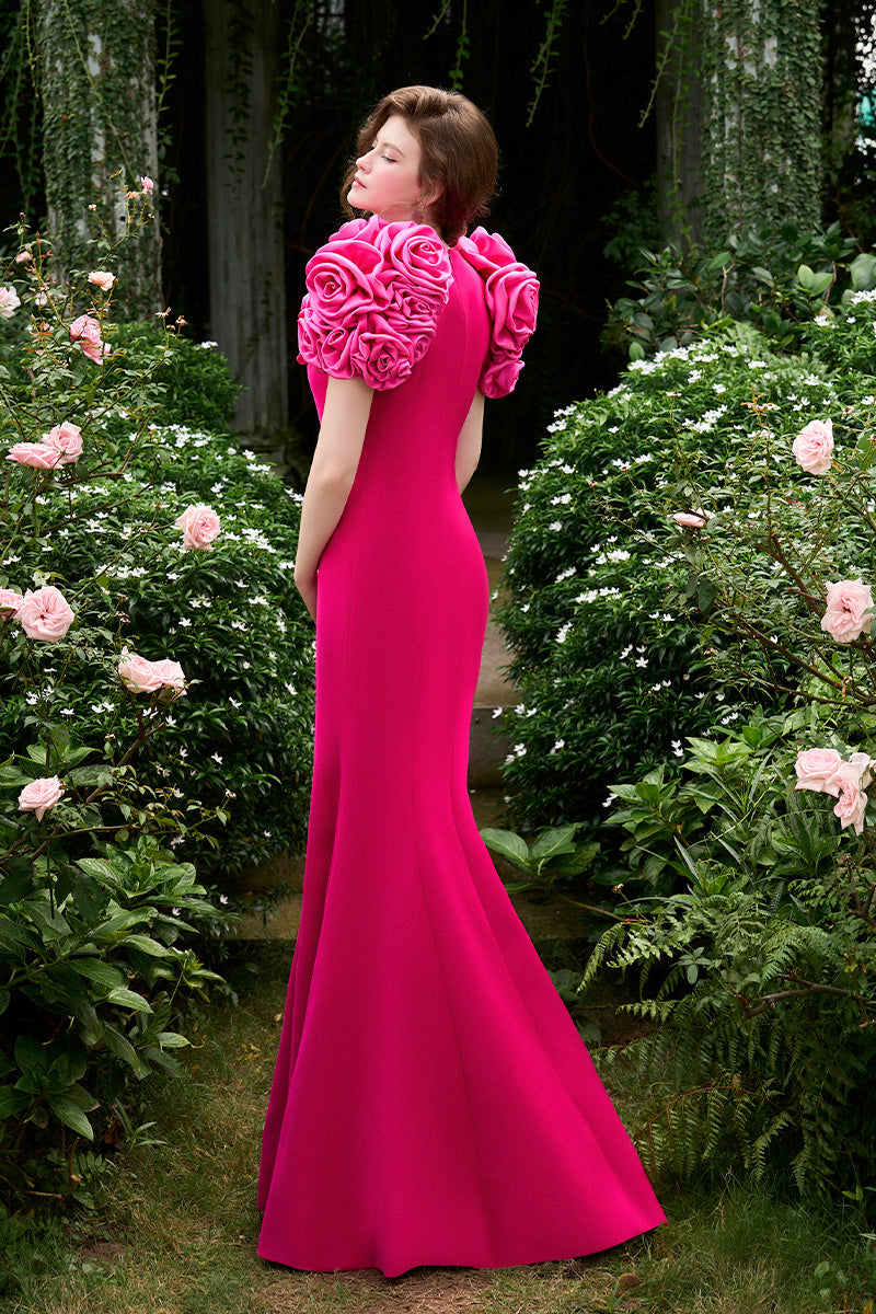 Mermaid Evening Gown With Draped Rose Bouquet Cover The Shoulders