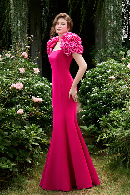 Mermaid Evening Gown With Draped Rose Bouquet Cover The Shoulders