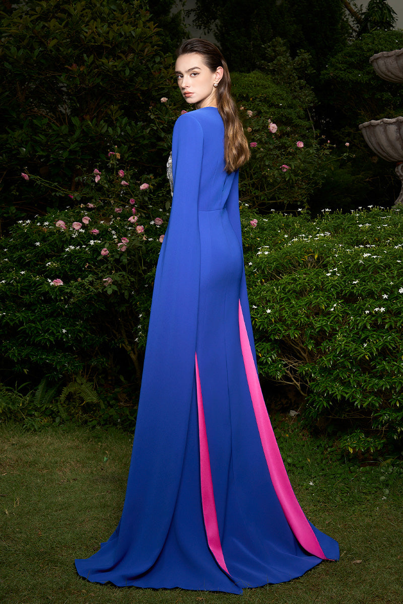 Mermaid Evening Gown With Round Neckline And Floor-Length Slit Sleeves