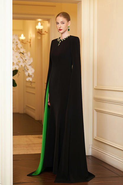 Mermaid Evening Gown With Round Neckline And Floor-Length Slit Sleeves