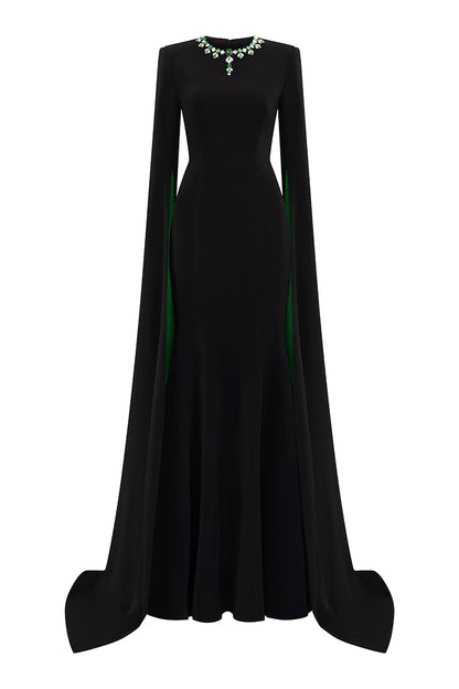 Mermaid Evening Gown With Round Neckline And Floor-Length Slit Sleeves