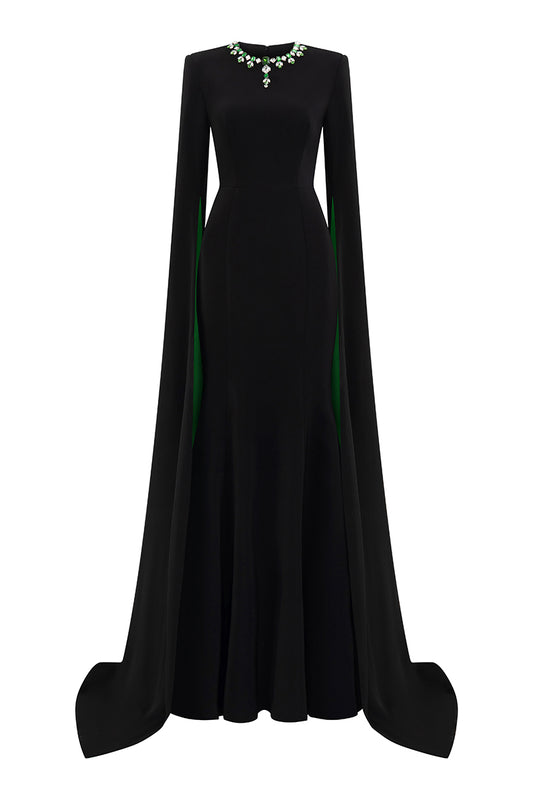 Mermaid Evening Gown With Round Neckline And Floor-Length Slit Sleeves