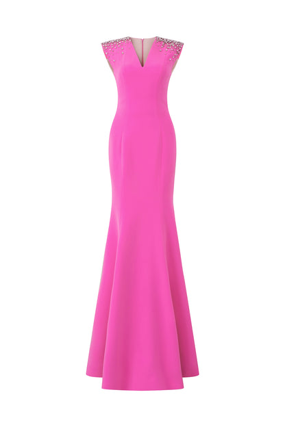 Mermaid Evening Gown With V-Neckline And Sleeveless