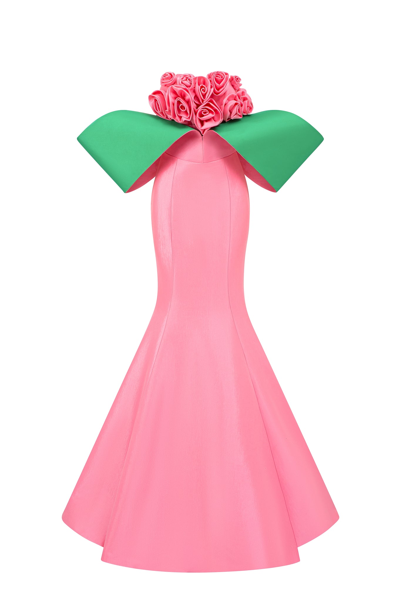 Mermaid Evening Gown With Off-Shoulder Pads And Attached Draped Rose