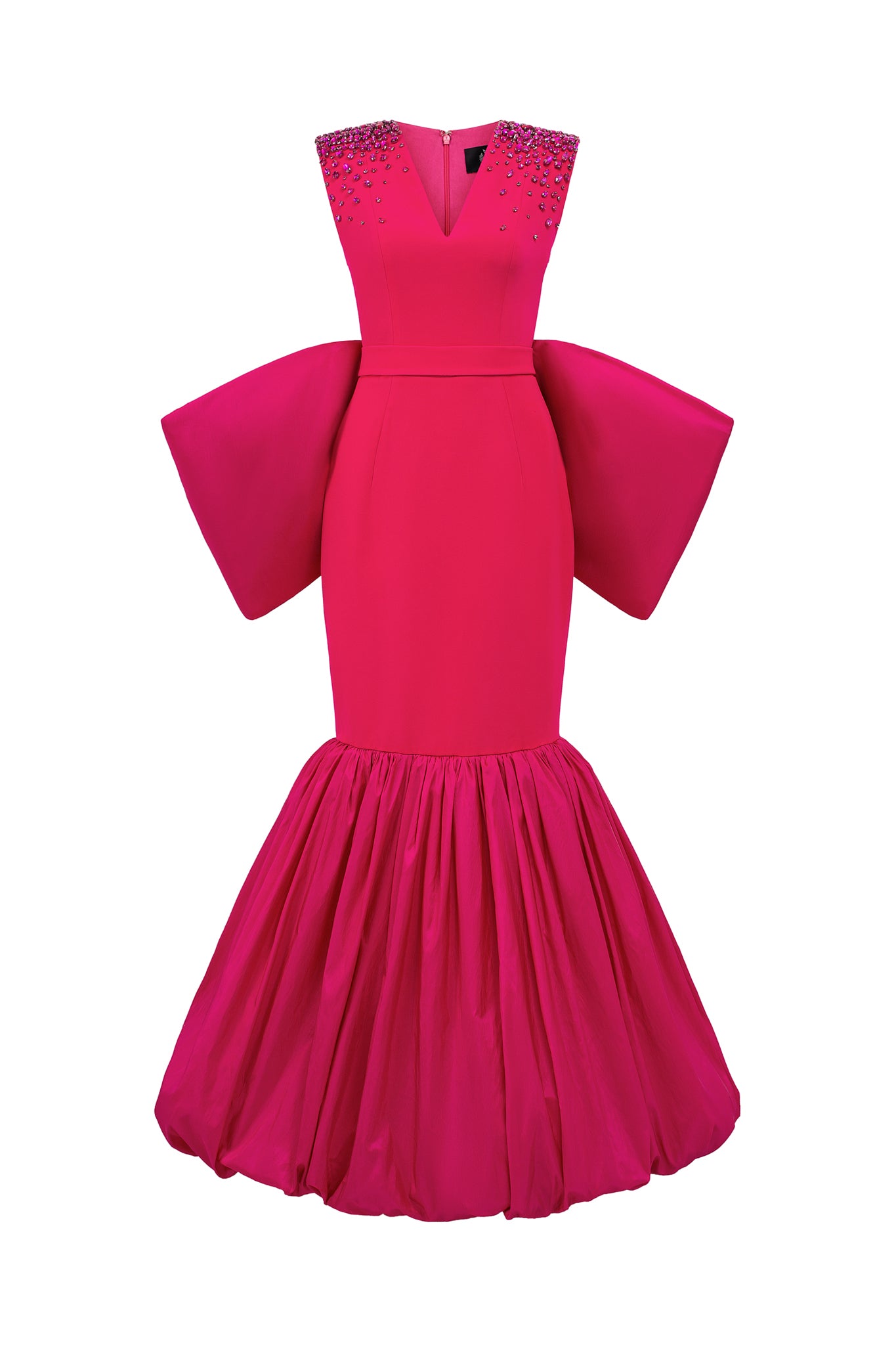 Mermaid Evening Gown With V-Neckline, Sleeveless And Attached Large Bow