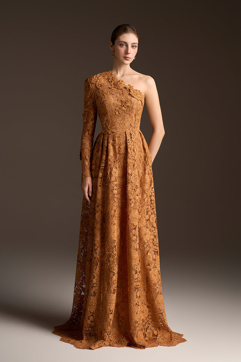 One Shoulder A-Line Dress In Bloom Rose Lace