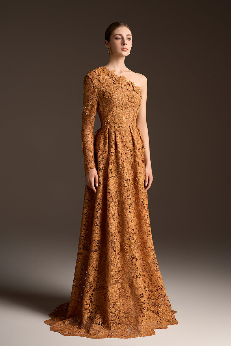 One Shoulder A-Line Dress In Bloom Rose Lace