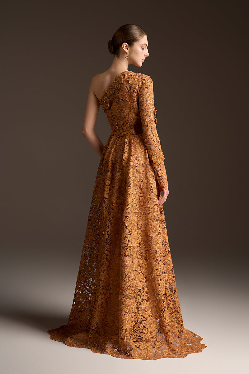 One Shoulder A-Line Dress In Bloom Rose Lace
