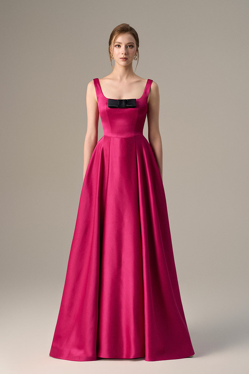 Pink Taffeta A-Line Dress With A Square Neckline