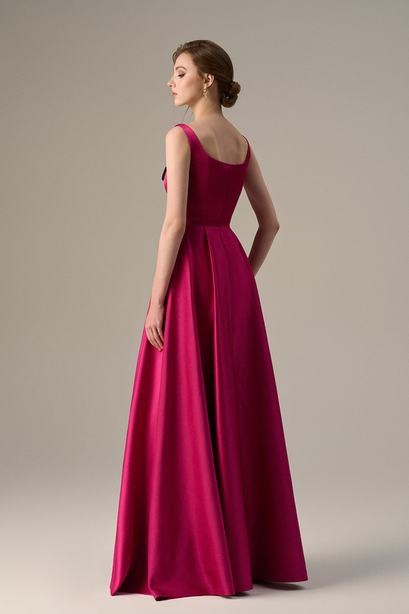 Pink Taffeta A-Line Dress With A Square Neckline