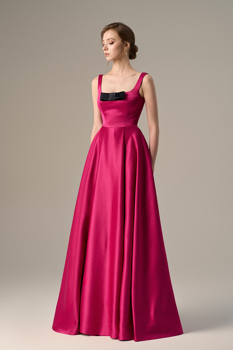 Pink Taffeta A-Line Dress With A Square Neckline