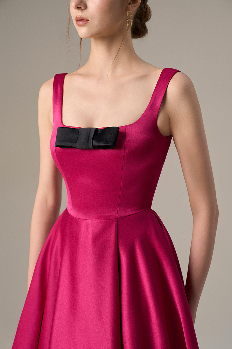 Pink Taffeta A-Line Dress With A Square Neckline