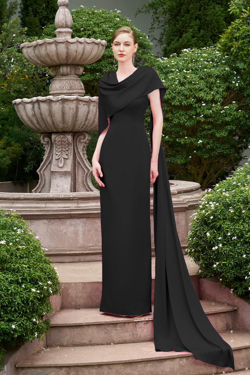 COLUMN EVENING GOWN WITH DRAPED RIBBON OVER THE SHOULDER