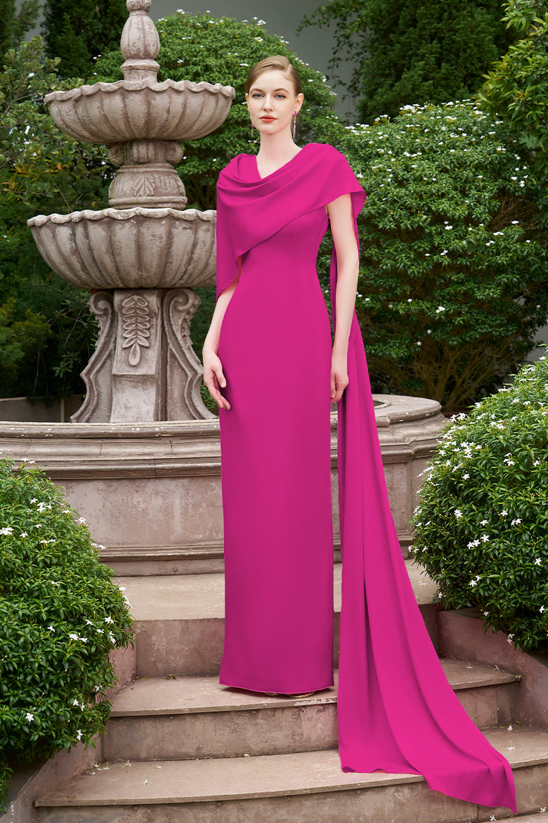 COLUMN EVENING GOWN WITH DRAPED RIBBON OVER THE SHOULDER