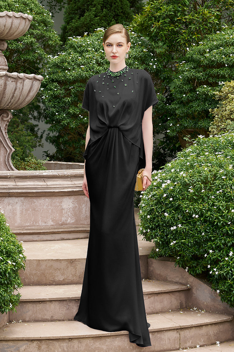 MERMAID EVENING GOWN WITH HIGH NECK AND GATHERED WAISTLINE
